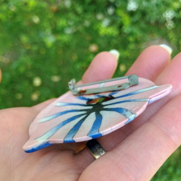 VTG 1980s Ceramic Enamel Geometric Postmodern Brooch Memphis Style - Picture 11 of 11